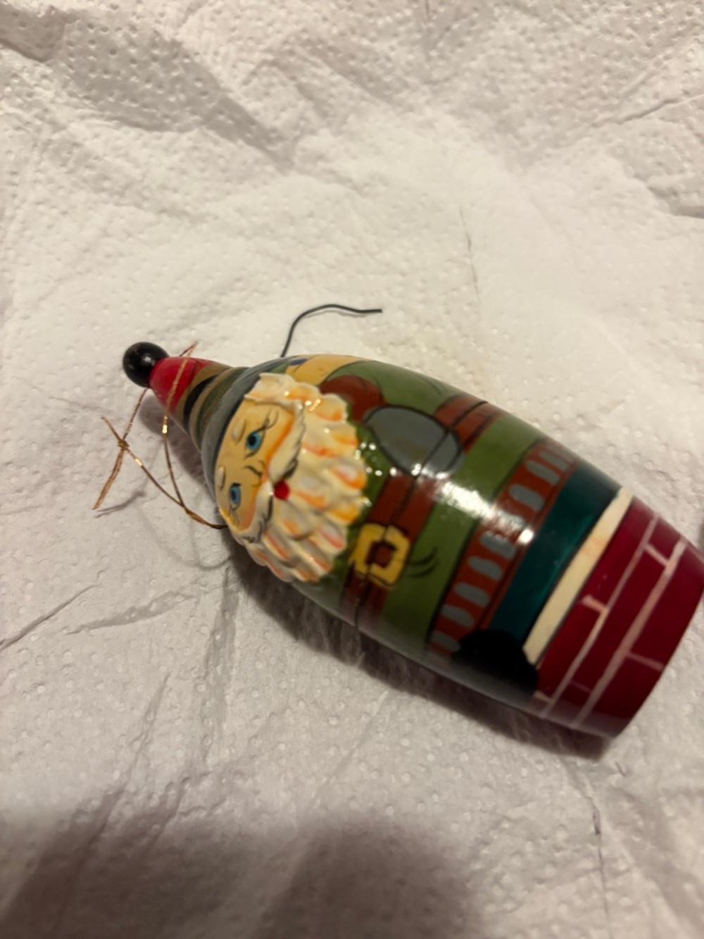 Hand-Painted Santa Claus Holiday Ornament - Multicolor vintage opens wooden